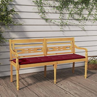 vidaXL Bataviabänk med vinröd dyna 150 cm massiv teak