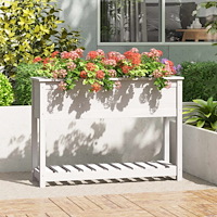 vidaXL Odlingslåda med hylla vit 111,5x34,5x81 cm massiv furu