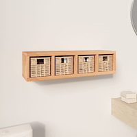 vidaXL Vägghylla med korgar 62x18x16 cm massivt valnötsträs
