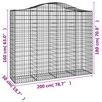 vidaXL Gabioner bågformade 9 st 200x50x160/180 cm galvaniserat järn