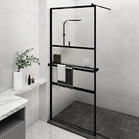 vidaXL Duschvägg med hylla svart 100x195 cm ESG-glas&aluminium