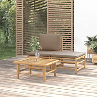 vidaXL Loungegrupp för trädgården 3 delar taupe dynor bambu