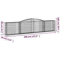 vidaXL Gabion bågformad 400x30x80/100 cm galvaniserat järn