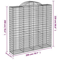 vidaXL Gabion bågformad 200x50x200/220 cm galvaniserat järn