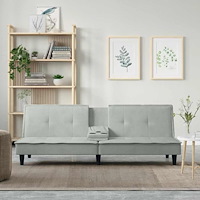 vidaXL Bäddsoffa med kopphållare ljusgrå sammet