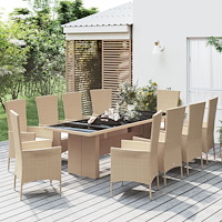 vidaXL Matgrupp för trädgården med dynor 11 delar beige konstrotting