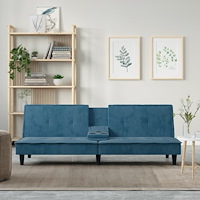 vidaXL Bäddsoffa med mugghållare blå sammet