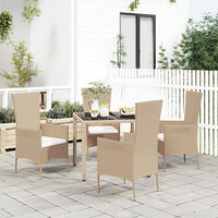 vidaXL Matgrupp för trädgården med dynor 5 delar beige konstrotting