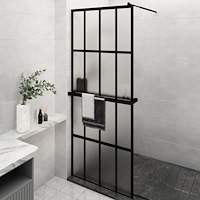 vidaXL Duschvägg med hylla svart 80x195 cm ESG-glas&aluminium
