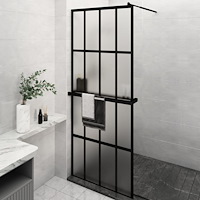 vidaXL Duschvägg med hylla svart 80x195 cm ESG-glas&aluminium