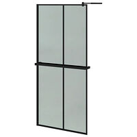 vidaXL Duschvägg med hylla svart 90x195 cm ESG-glas&aluminium
