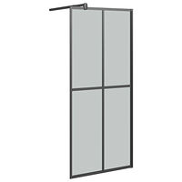 vidaXL Duschvägg med hylla svart 90x195 cm ESG-glas&aluminium