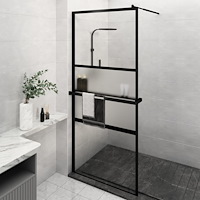 vidaXL Duschvägg med hylla svart 90x195 cm ESG-glas&aluminium