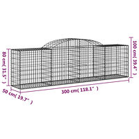 vidaXL Gabioner bågformade 2 st 300x50x80/100 cm galvaniserat järn