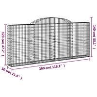 vidaXL Gabioner bågformade 3 st 300x30x120/140 cm galvaniserat järn