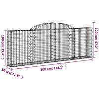 vidaXL Gabioner bågformade 9 st 300x30x100/120 cm galvaniserat järn