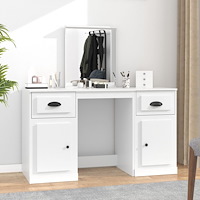 vidaXL Sminkbord med spegel vit 130x50x132,5 cm