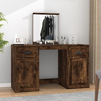 vidaXL Sminkbord med spegel rökfärgad ek 130x50x132,5 cm