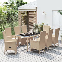 vidaXL Matgrupp för trädgården med dynor 9 delar beige konstrotting