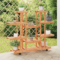 vidaXL Växtställ med hjul 110x25x115 cm massiv furu