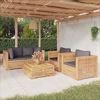 vidaXL Loungegrupp för trädgården med dynor 5 delar massiv teak