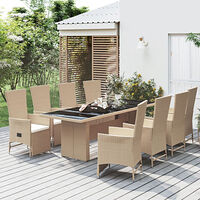 vidaXL Matgrupp för trädgården med dynor 9 delar beige konstrotting