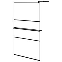 vidaXL Duschvägg med hylla svart 115x195 cm ESG-glas&aluminium