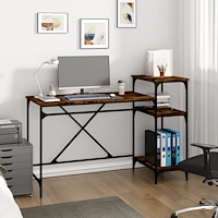 vidaXL Skrivbord m. hyllor rökfärgad 135x50x90cm konstruerat trä&järn
