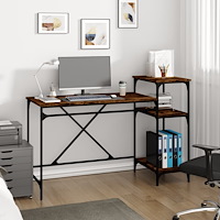 vidaXL Skrivbord m. hyllor rökfärgad 135x50x90cm konstruerat trä&järn