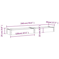 vidaXL Odlingslåda med foder grå 240x45x25 cm massivt granträ