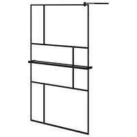 vidaXL Duschvägg med hylla svart 115x195 cm ESG-glas&aluminium