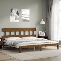 vidaXL Sängram med huvudgavel honungsbrun 200x200 cm massivt trä