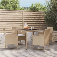 vidaXL Matgrupp för trädgården med dynor 5 delar beige konstrotting