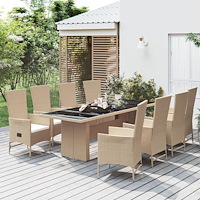 vidaXL Matgrupp för trädgården med dynor 9 delar beige konstrotting