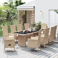 vidaXL Matgrupp för trädgården med dynor 11 delar beige konstrotting