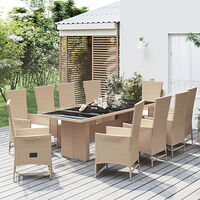 vidaXL Matgrupp för trädgården med dynor 11 delar beige konstrotting