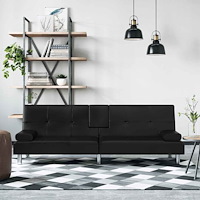 vidaXL Bäddsoffa med mugghållare svart konstläder