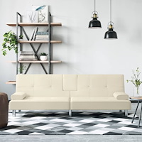 vidaXL Bäddsoffa med mugghållare gräddvit konstläder