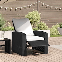 vidaXL Reclinerstol för trädgården med dynor svart konstrotting