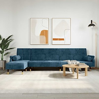 vidaXL L-formad bäddsoffa blå 271x140x70 cm sammet