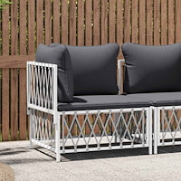 vidaXL Hörnsoffa med dynor vit vävt tyg