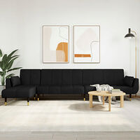 vidaXL L-formad bäddsoffa svart 275x140x70 cm sammet