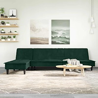 vidaXL L-formad bäddsoffa mörkgrön 255x140x70 cm sammet