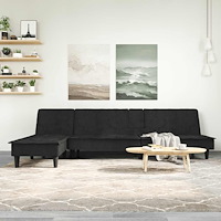 vidaXL L-formad bäddsoffa svart 255x140x70 cm sammet