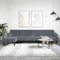 vidaXL L-formad bäddsoffa mörkgrå 260x140x70 cm sammet