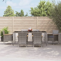 vidaXL Matgrupp för trädgården med dynor 7 delar grå konstrotting