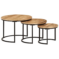 vidaXL Satsbord 3 st massivt grovt mangoträ