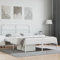vidaXL Sängram med huvudgavel metall vit 150x200 cm