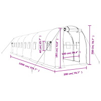 vidaXL Växthus med stålram vit 20 m² 10x2x2 m