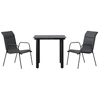 vidaXL Matgrupp för trädgården 3 delar stål och textilen svart